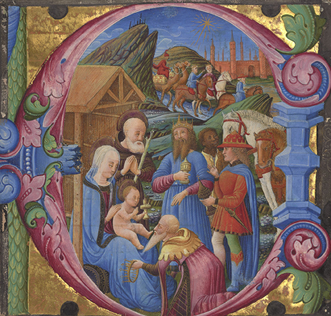 Cutting from a choir book, 1470s, Franco dei Russi, tempera and gold on parchment