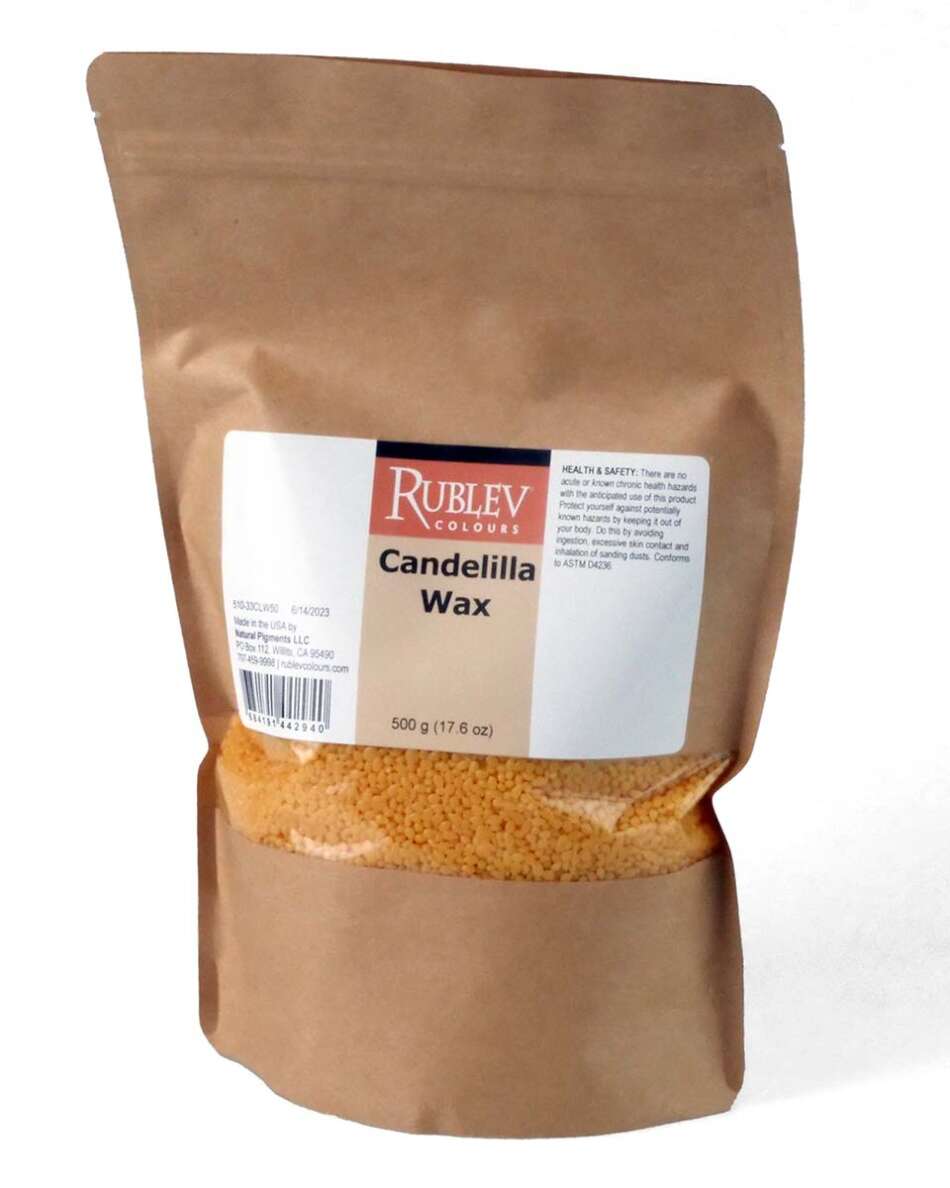 Rublev Colours Candelilla Wax is an excellent plasticizer with good  chemical stability, water repellency and has a melting point higher than  beeswax. It can be substituted wherever carnauba wax is used.