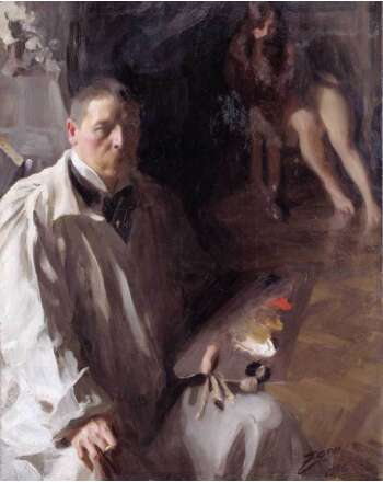 Anders Zorn, Self-portrait with model, featuring the Zorn palette