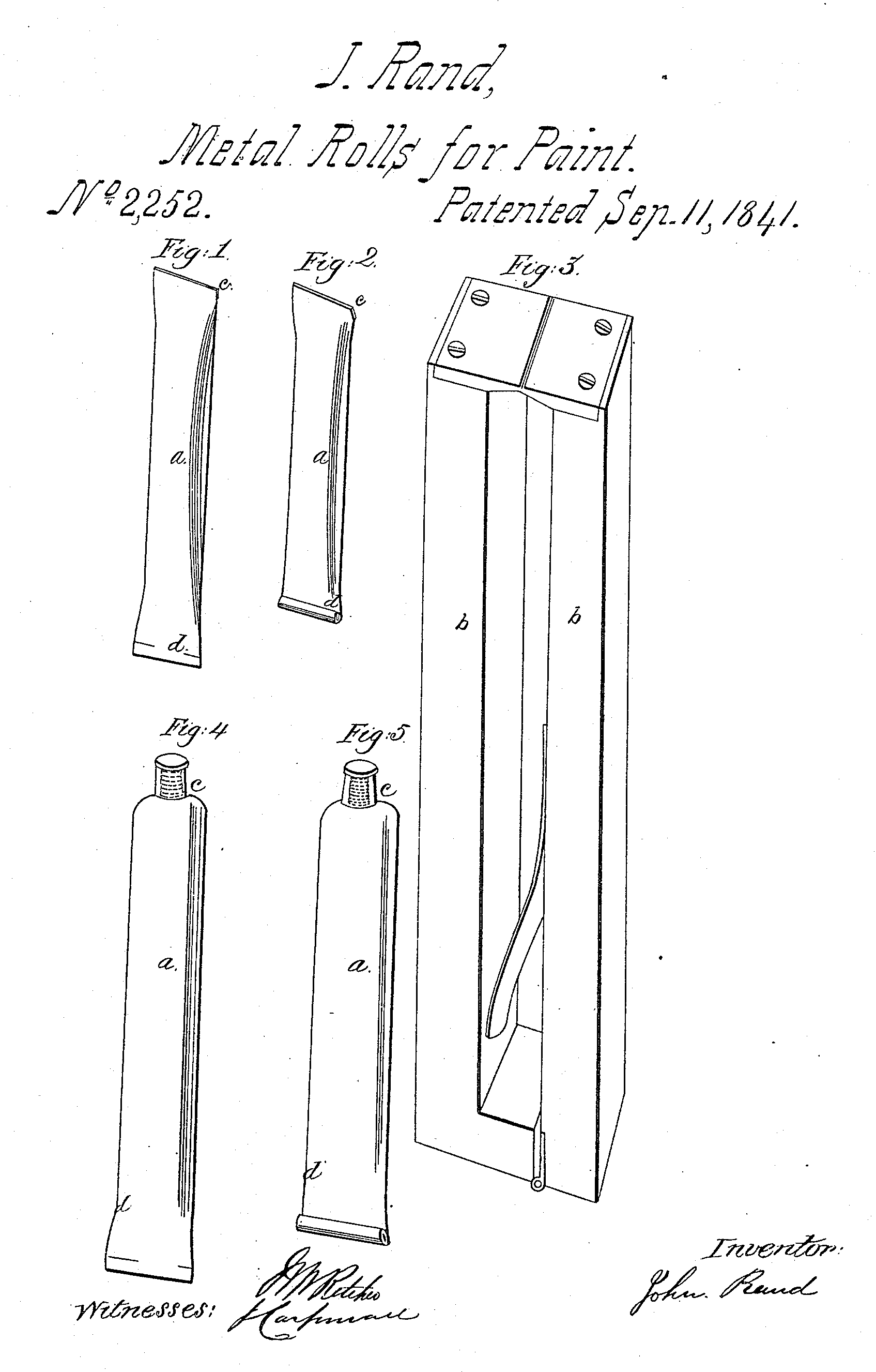 John Rand collapsible paint tube patent drawing