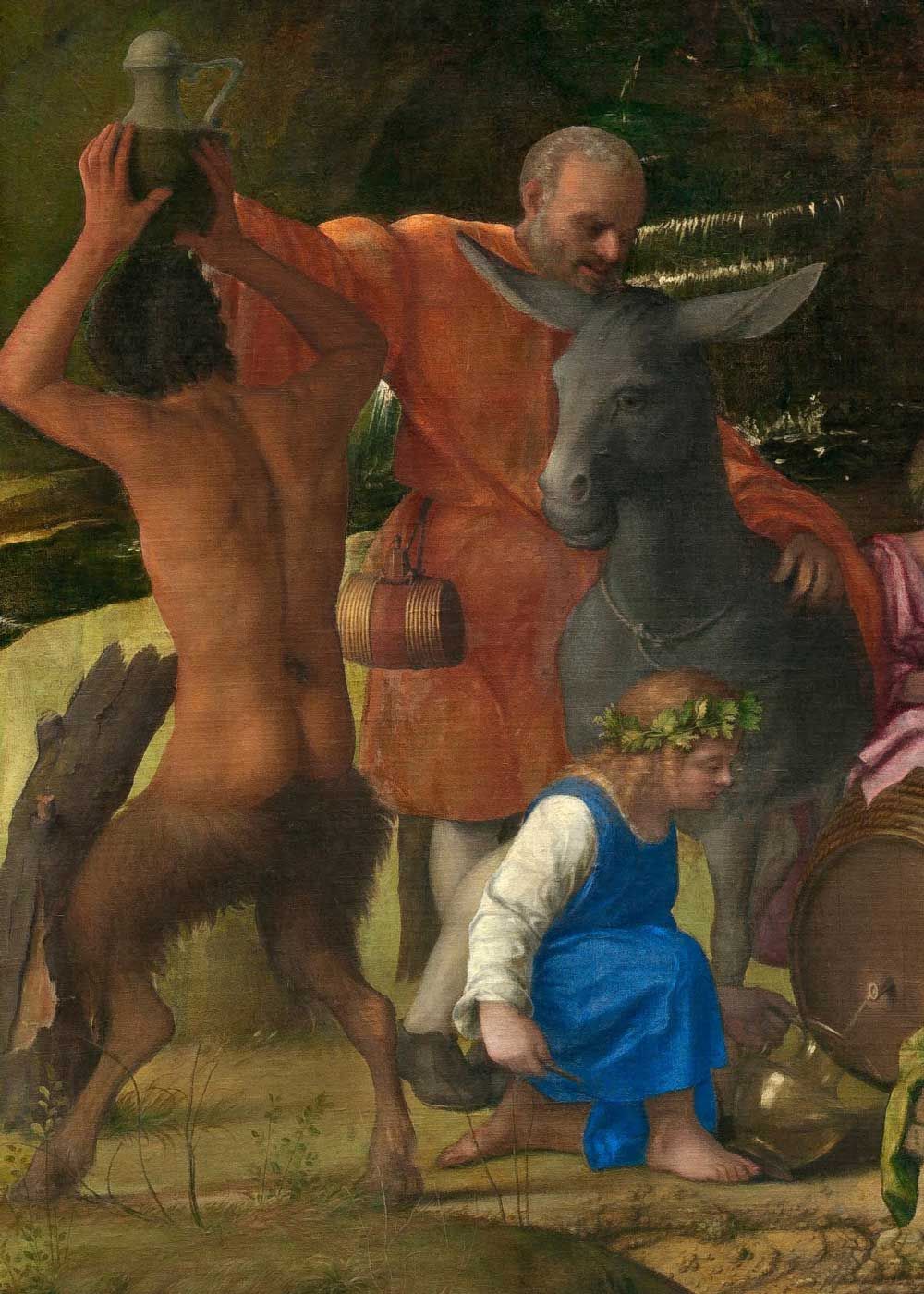 Giovanni Bellini and Titian, The Feast of the Gods, detail of Silenus