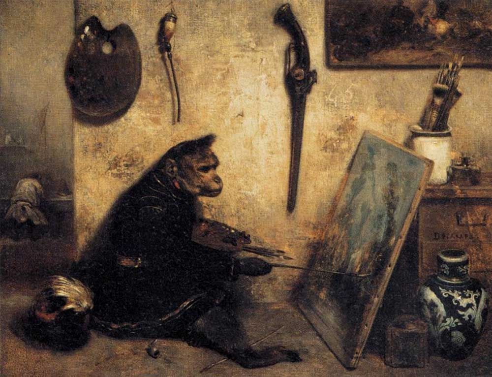 Alexandre-Gabriel Decamps, The Monkey Painter, 1833, oil on canvas, 12.6 x 15.7 inches