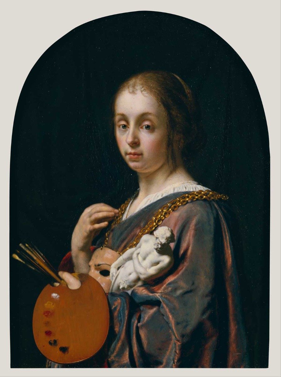  Frans van Mieris the Elder (1635–1681), Pictura (An Allegory of Painting), 1661, Oil on copper, 127 mm x 89 mm (5in.  x 3.50 in), Getty Center.